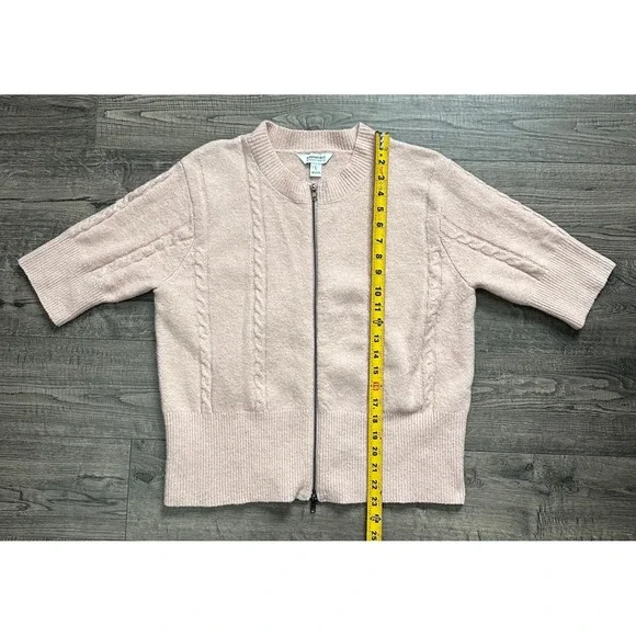 Modern Supply Sanctuary Women's Pink Short Sleeve Zip-Up Knit Cardigan Sweater L - Picture 2 of 7